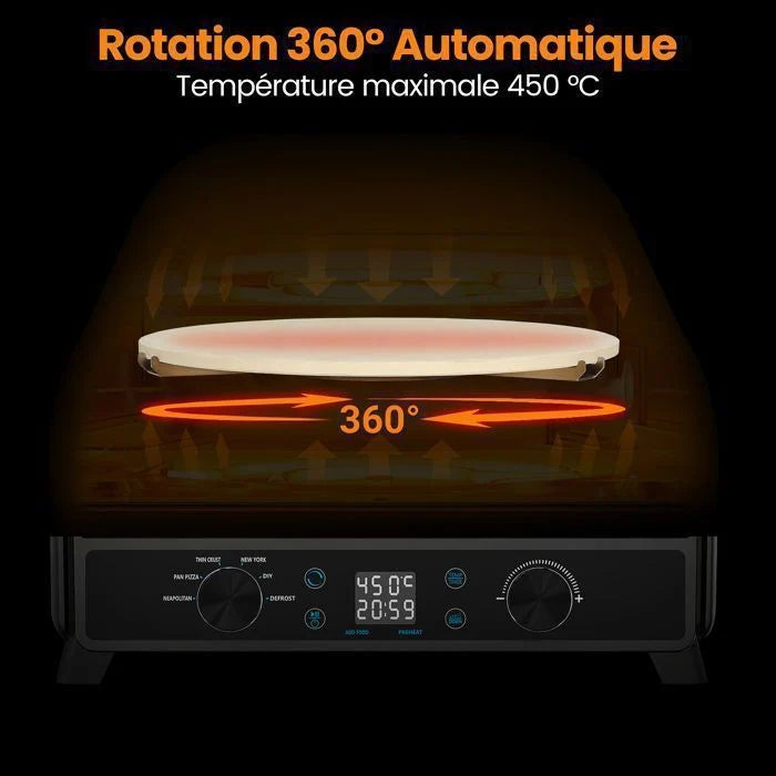 KOTEZU Four à Pizza Gaz 12", Pierre Rotative Auto, 4,4 kW, Thermomètre