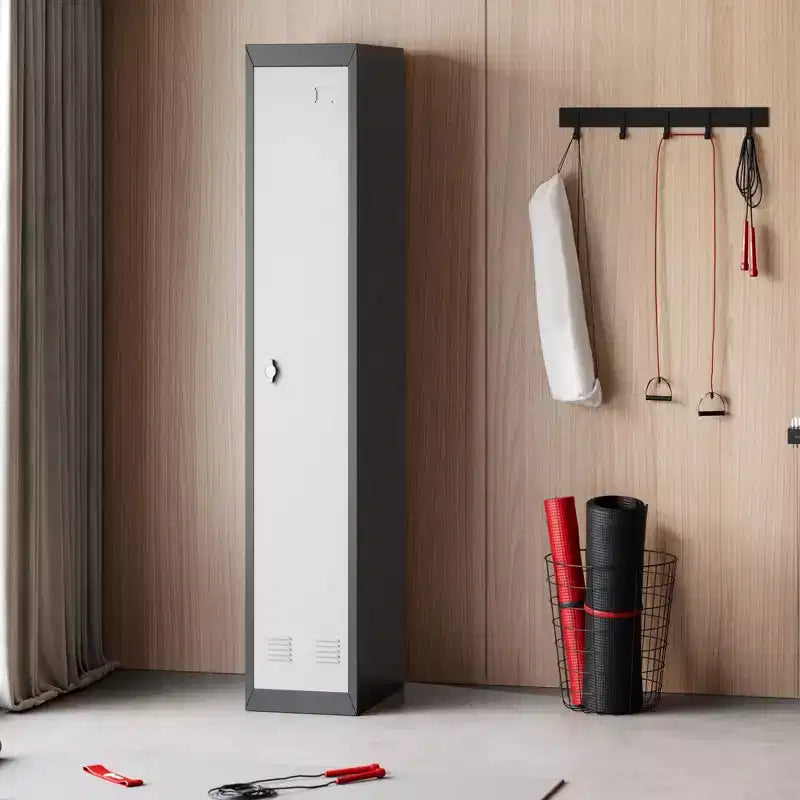 Casier métallique à 1 porte de 180 cm, Armoire de rangement fine en acier avec tringle et étagère pour Bureau, École, Salle de sport