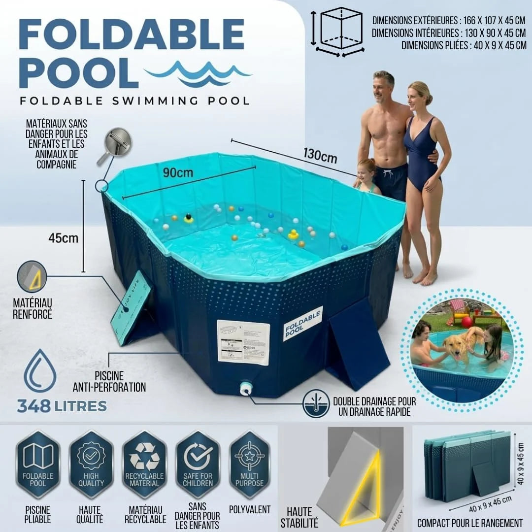 INDUSTEX Piscine Pliable Foldable Pool, Piscine pour Enfants et Adultes Portable, Piscine Amovible, Baignoire, Piscine Jouet, Piscine pour Animaux de compagnies (130 x 90 x 45 cm)