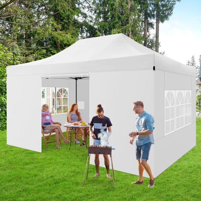 Tonnelle Pliante 3x4.5m - Tonnelle de Jardin étanche Stable avec 4 Parois latérales pour Réception,Blanc