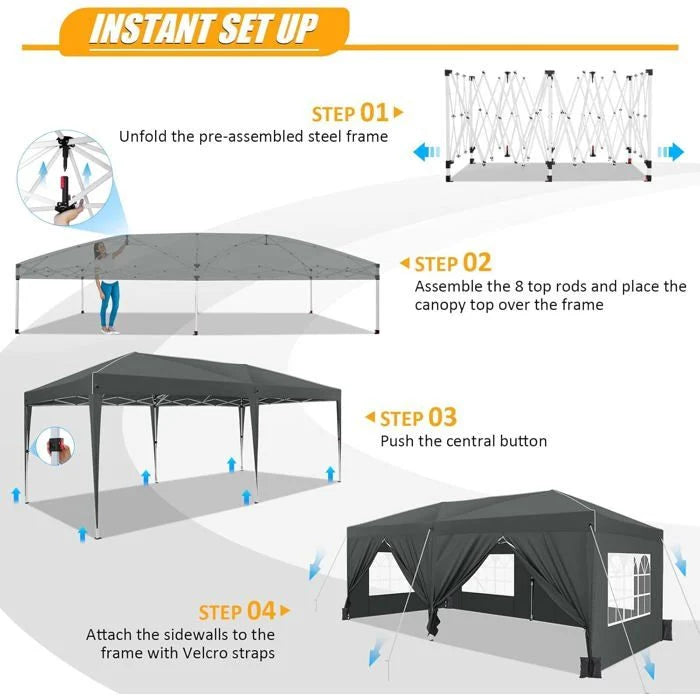 Barnum Pliant 3x6, Imperméable Tonnelle de Jardin Exterieur avec 6 Parois LatéRales, Gris