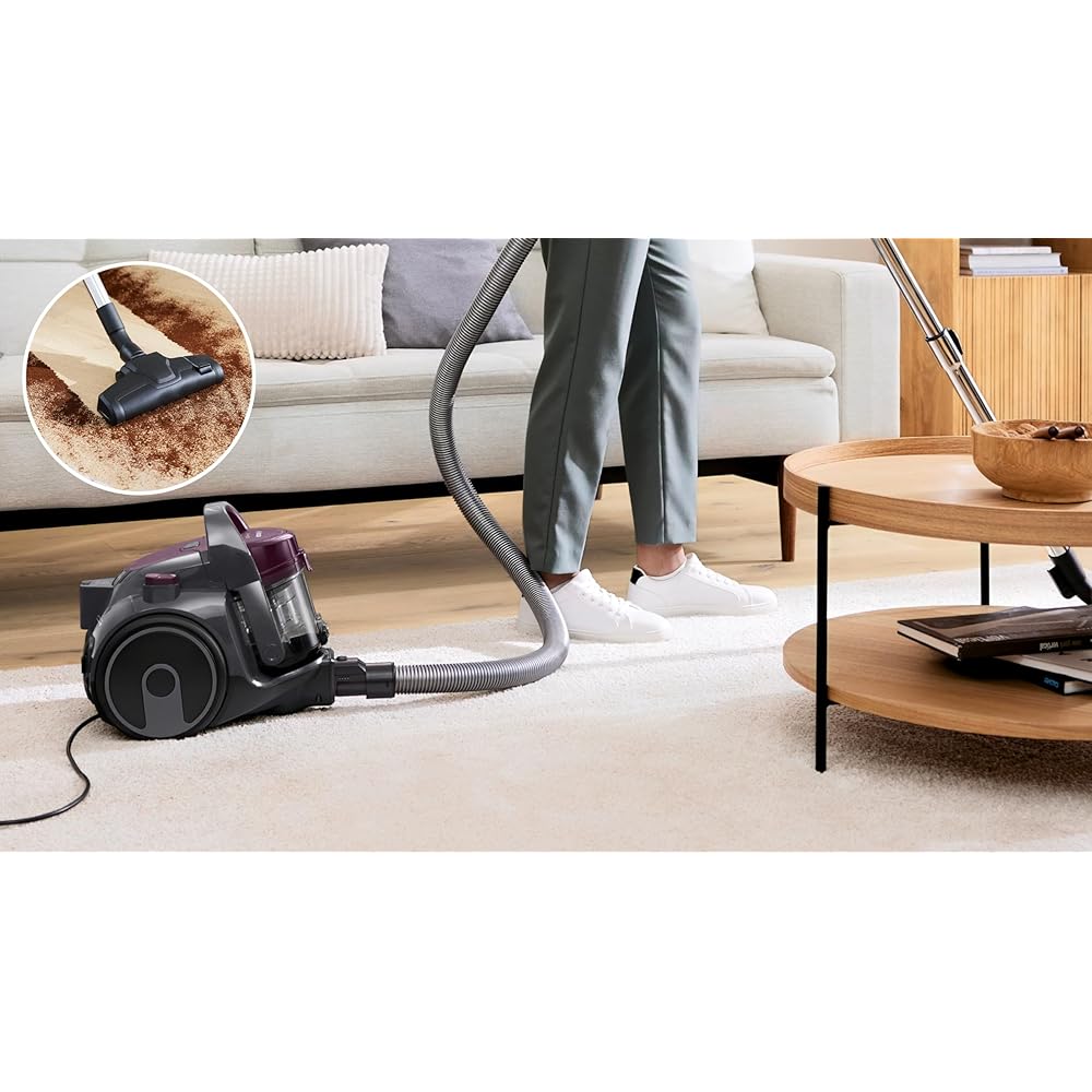Bosch Electroménager Série 2, BGC05AAA1, aspirateur traîneau sans Sac, capacité de 1,5L, Filtre hygiénique Lavable, Haute Performance d’Aspiration, Rayon d'action de 9 m, Compact et léger, Violet : Cuisine et Maison