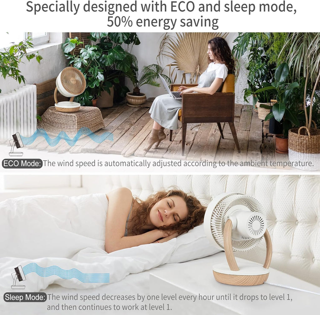 MYCARBON DC Ventilateur Ultra Silencieux 20dB avec Télécommande 1800m³/ h Ventilateur de Table Puissant et Silencieux 8 Vitesses 8h Minuterie 3D Oscillation Mode ECO pour Chambre Bureau, FS05-DC