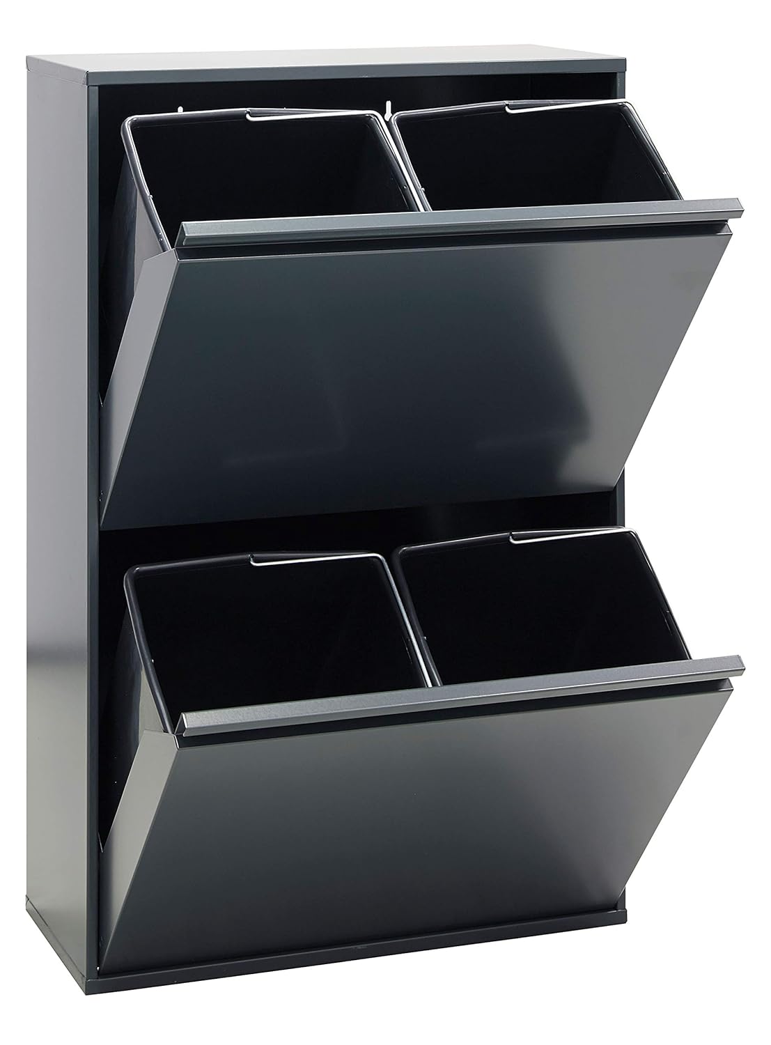 ARREGUI Basic CR604-B Poubelle de Recyclage Cuisine 4 Bacs | 4 x 17 L (68 L) | Poubelle de Tri Sélectif 4 Rangements | Meuble Poubelle en Acier avec 4 Seaux | Sac Poubelle | anthracite : Cuisine et Maison