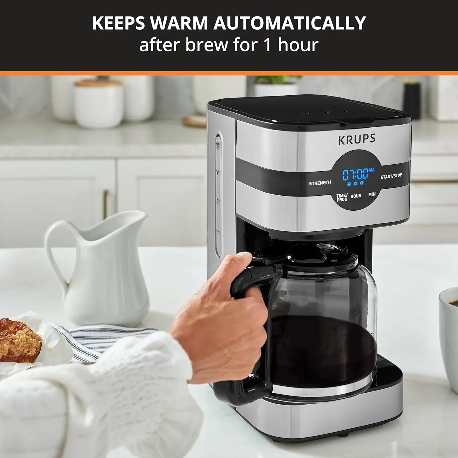 Cafetière numérique 10 tasses, acier inoxydable noir, programmation de l'infusion, pause et service automatiques