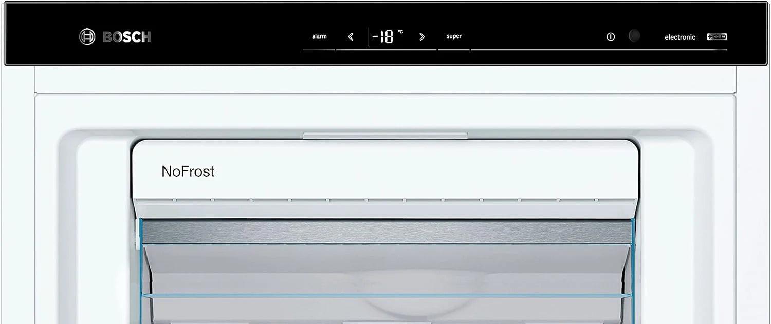 Bosch GSN54AWCV Série 6 Congélateur XXL 176 x 70 cm extra large 327 L NoFrost ne dégivrage plus jamais avec éclairage LED uniforme BigBox Espace pour gros aliments congelés Blanc
