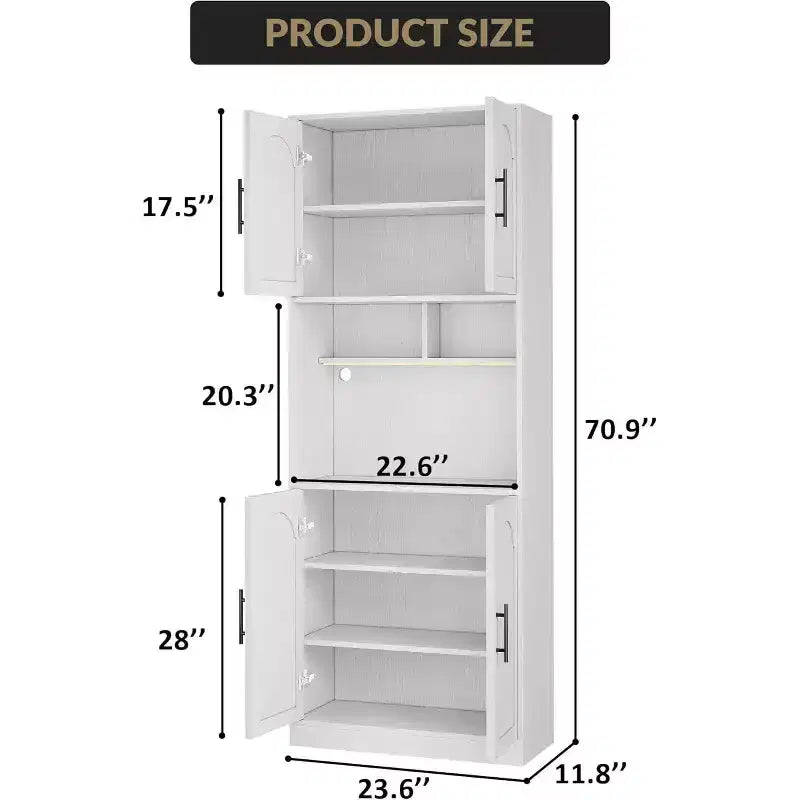 Garde-manger de cuisine avec éclairage RVB, Vaisselier en bois de style rustique avec portes coulissantes, Meuble micro-ondes, Deux étagères ouvertes, Grand placard de rangement