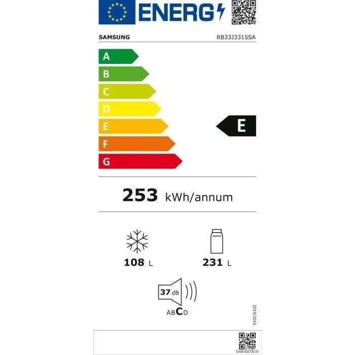 Réfrigérateur Combiné Samsung RB33J3315SA 2 portes 339L (231 + 108) 185 cm Gris métallisé