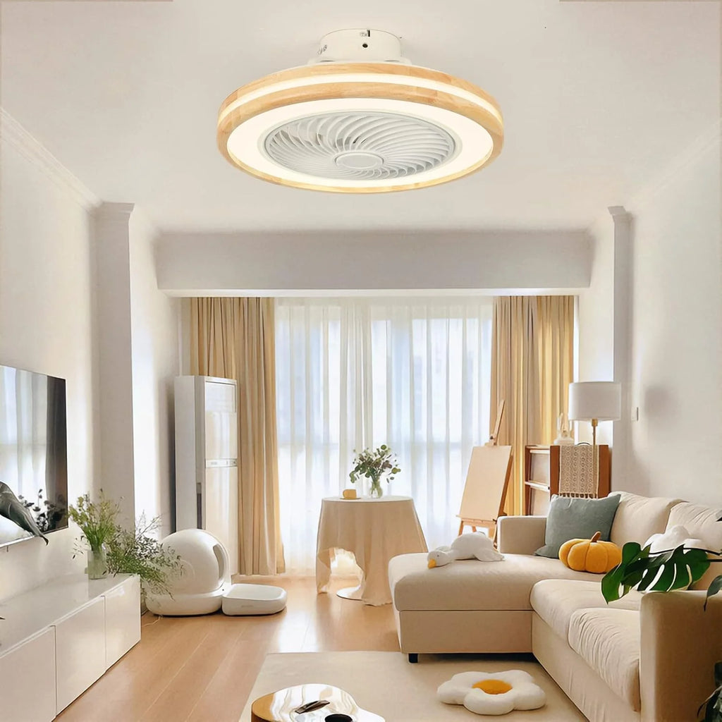 LJX Ventilateurs de Plafond avec Lumières Bois et Télécommande Plafonnier Ventilateur Design Sans Pales Été Et Hiver Réversible 6 Vitesses Moteur DC Gradable Ventilo Plafond Silencieux Pour Chambre