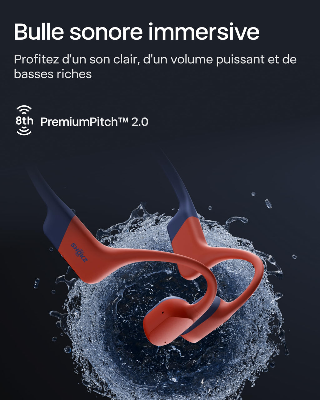 SHOKZ OpenSwim Pro Casque à Conduction osseuse, écouteurs sans Fil à Oreilles Libres, IP68, Bluetooth 5.4, Stockage MP3 32Go, micros à Annulation de Bruit, 9h d’autonomie pour Courir et Nager – Rouge