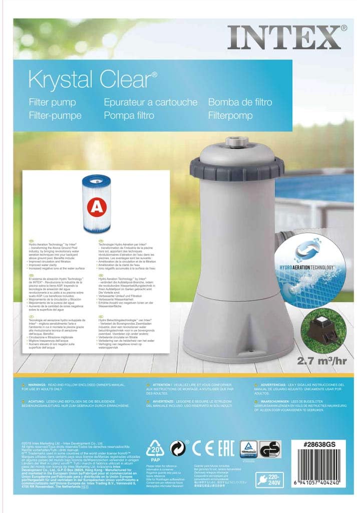 Intex Pompe filtrante à cartouche transparente Krystal - Système de filtration à cartouche de piscine - Gris - 900 L/H