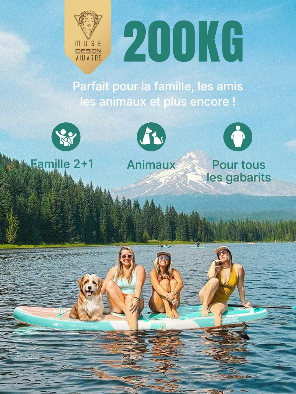 Niphean Paddle Gonflable Adulte avec Tous Les Accessoires, 320cm Planches de Stand Up Paddle Gonflables pour Tous Les Niveaux, Sup avec Capacité 200 kg pour 2 Personnes, Paddle Gonflable avec Siège