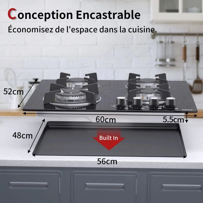 Plaque gaz ISEASY 3 feux encastrable 60x52 cm