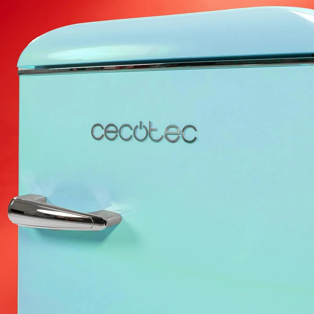 Cecotec Mini Réfrigérateur 2 Portes Retro 86L Bolero CoolMarket 2D Origin 86 Blue E, 89,3cm H et 48,7cm L, IceBox, Classe Énergétoque E, Total No Frost, Lumière Intérieure et Poignée Chromée, Bleu