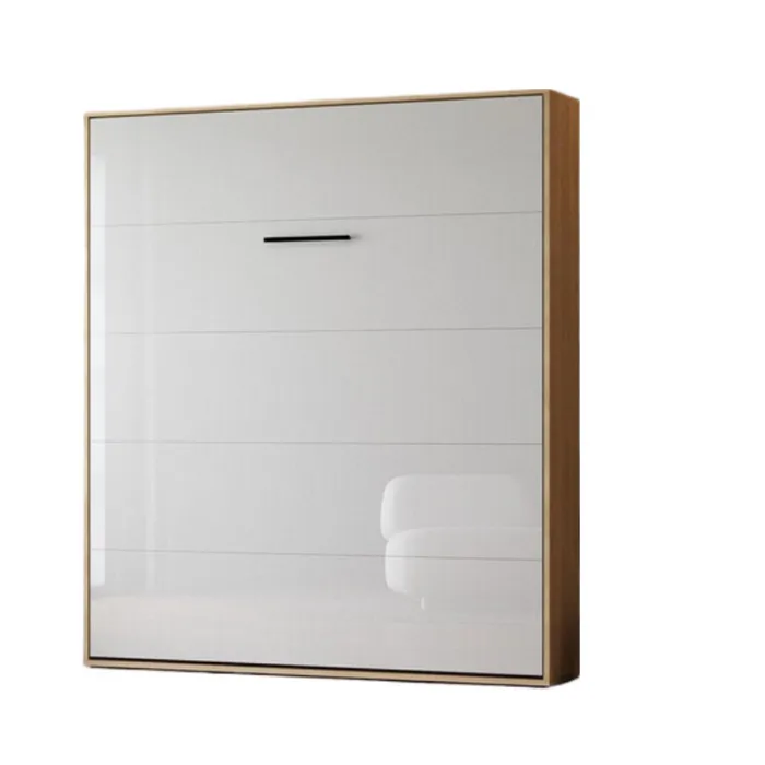 Lit Escamotable 160x200cm Vertical M1 Lit Mural Chêne Kaiserberg blanc Brillant Lit