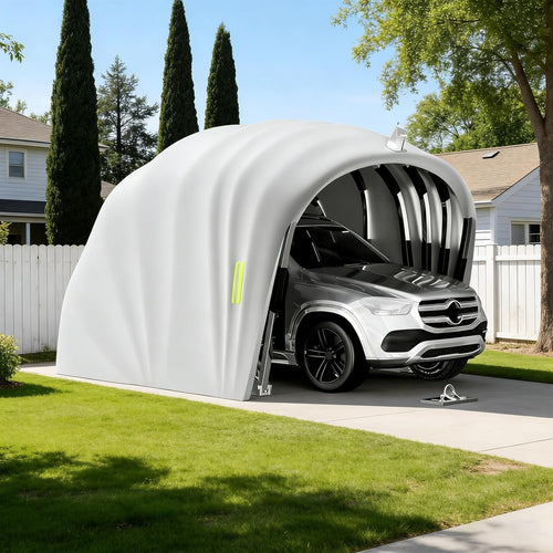 Abri De Voiture Semi-Automatique en Acier Inoxydable, Abri Voiture Exterieur Pliable, Garage Mobile Exterieur, L 5,5m x W 2.5 x H 2.3m / L 5,9m x W 2,7 x H 2,45 m (Gris) (5.9 x 2.7 x 2.45m)