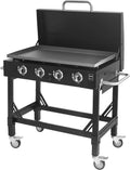 METRO PROFESSIONAL Barbecue Plancha à Gaz avec 4 Brûleurs Dayton, Acier Inoxydable, 14.8 kW, Allumage par Impulsion, 4 roulettes Pivotantes, Pliable, Noir