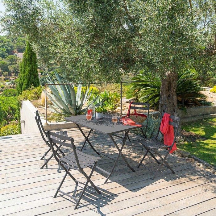 Table de jardin pliante carrée "Greensboro" pétrole 2 places en acier traité époxy - Hespéride