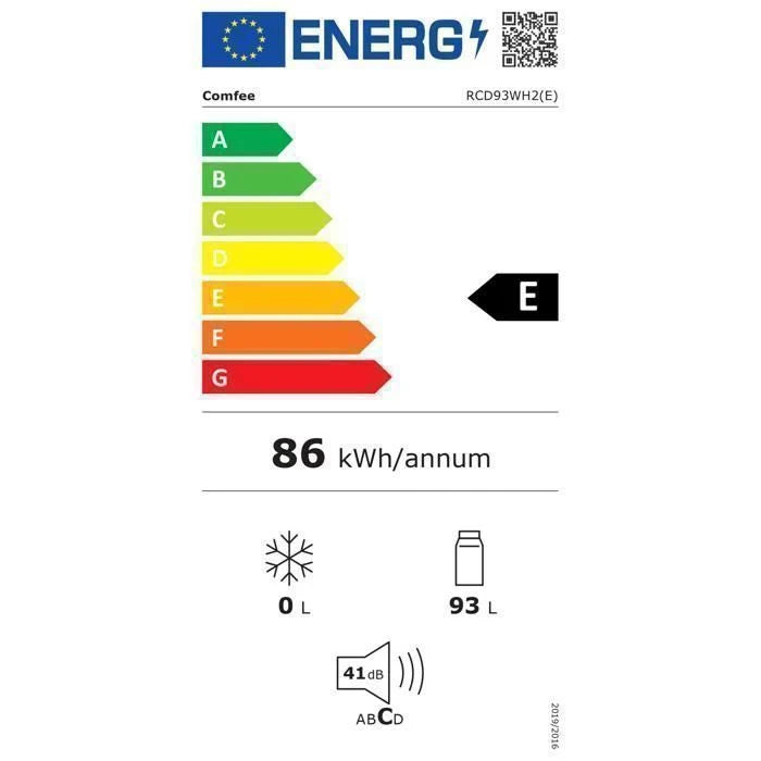 Réfrigérateur Top - Comfee RCD93WH2(E)- 93L -Classe E - 45 x 47,2 x 86 cm - Blanc